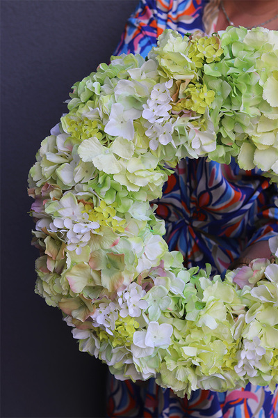 Green Hydrangea 2, wysokiej jakości wianek z hortensjami