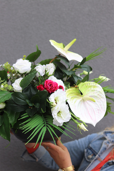 Anturium Elegance, kompozycja nagrobna w naczyniu