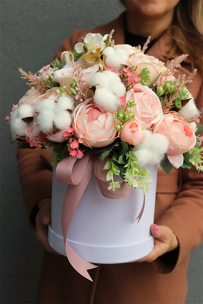 Cotton Pink, flowerbox z bawełną