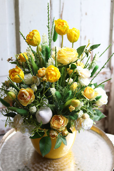 Żółta Polana, dekoracja kwiatowa z gumowymi tulipanami, wys.49cm