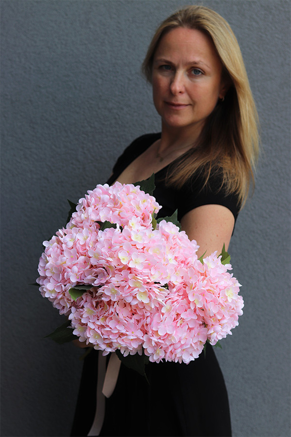 bukiet różowych hortensji, Lalandia, 5szt, dł.60cm