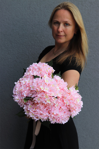 bukiet różowych hortensji, Lalandia, 5szt, dł.60cm