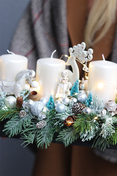 adwentowy stroik, Biała Zima LED