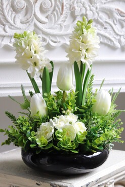 Hiacynty Piano, wiosenna dekoracja w misie, wys.37cm