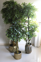 Fikus Benjamin F Gold Line, sztuczna roślina w metalowej donicy