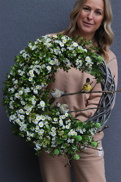 Ptaszki na gałęzi 2, wiosenny wianek dekoracyjny, rozp.55cm   