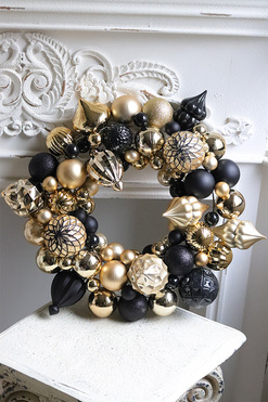 wianek bożonarodzeniowy Bombki Gold & Black, śr.48cm