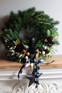 Czarny Renifer Industrial, wianek świąteczny, śr.40cm 