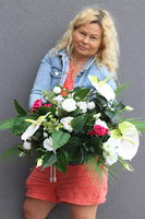 Anturium Elegance, kompozycja nagrobna w naczyniu