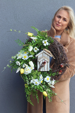 Budka Lęgowa, wiosenny wianek z domkiem, rozp.60cm 