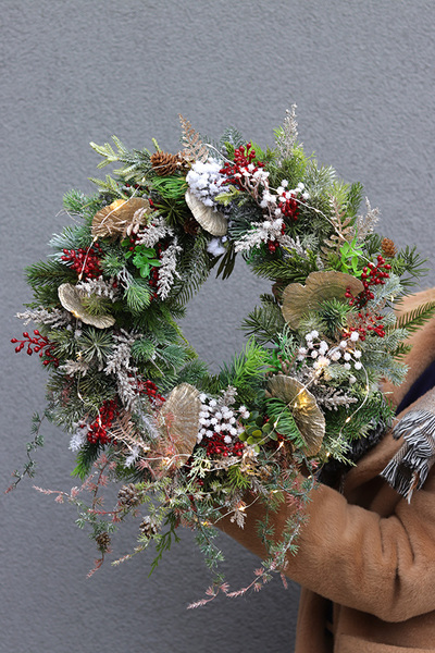 Glamour Winter Ginko, zimowy wianek z miłorzębem