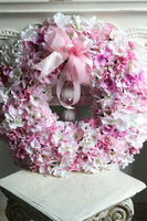 Hydrangea Pink, duży wianek na drzwi z dzwoneczkami