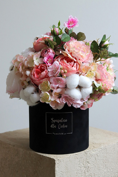 Cecyliana, flowerbox kwiatowy z bawełną