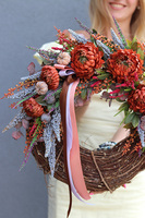 Dyniowe Welurowe, asymetryczny jesienny wianek na drzw