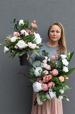 Pink Oddysey, komplet bukietów nagrobnych, wiązany i we wkładzie