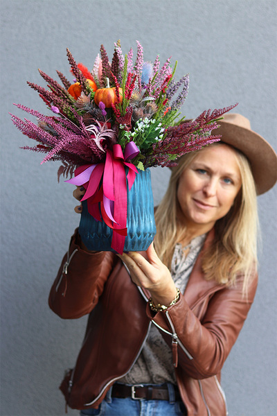 Wrzosy Bosco Blue, jesienna kompozycja w wazonie