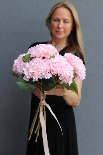 bukiet różowych hortensji, Lalandia, 5szt, dł.60cm