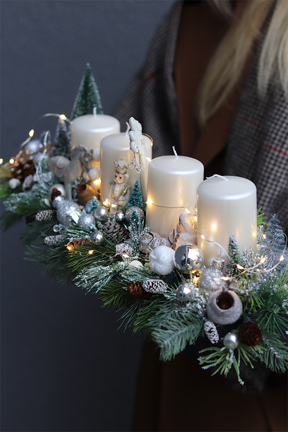 adwentowy stroik, Biała Zima LED