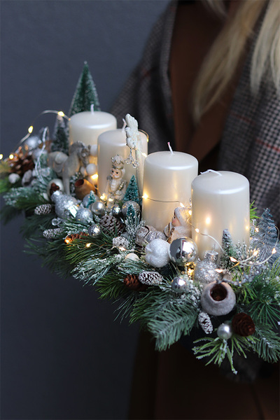 adwentowy stroik, Biała Zima LED