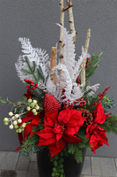 Black Grande Fiberglass, komozycja zimowa w czarnej donicy z fiberglass (połysk), wys.120cm