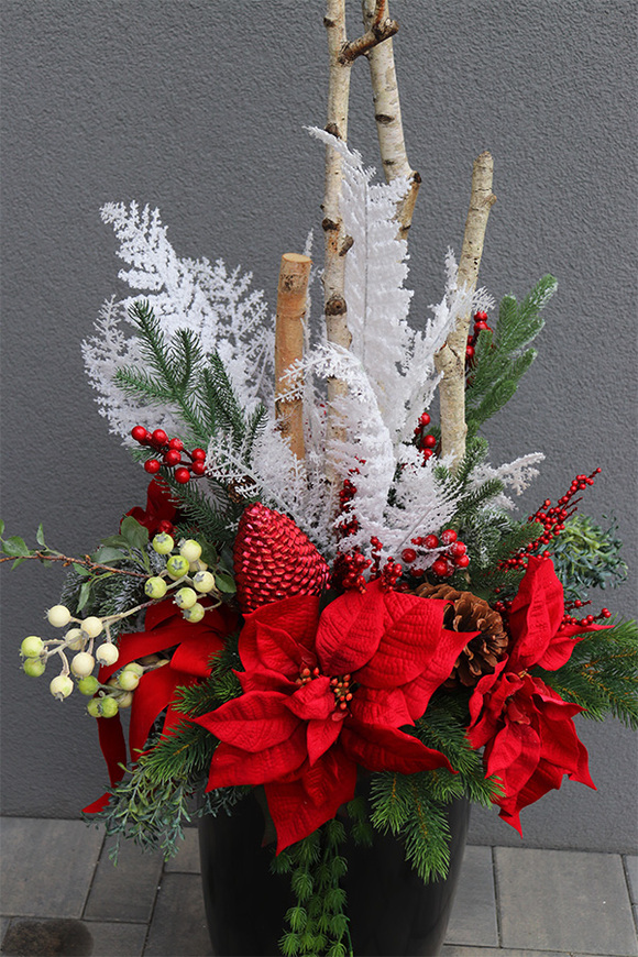 Black Grande Fiberglass, komozycja zimowa w czarnej donicy z fiberglass (połysk), wys.120cm