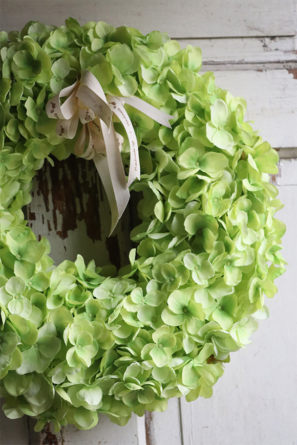 Greenua, wianek z zielonych hortensji na drzwi, śr.40cm