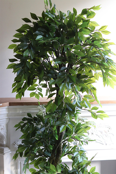 Fikus Benjamin F Gold Line, sztuczna roślina w metalowej donicy