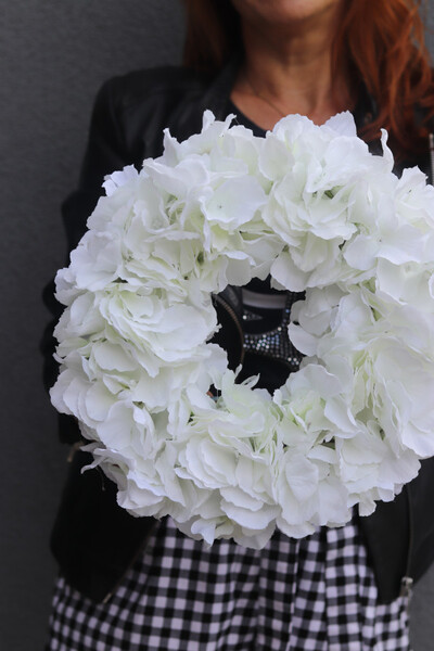 Hortensja White, wianek komunijny na drzwi lub stół