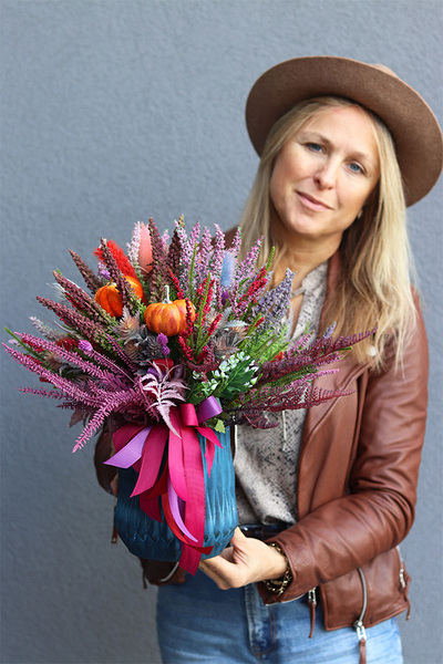 Wrzosy Bosco Blue, jesienna kompozycja w wazonie