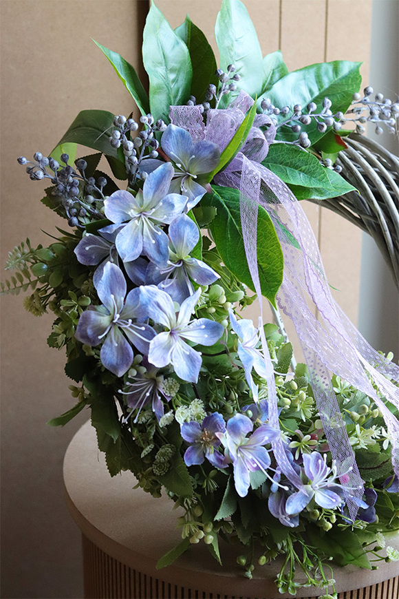 Fioletowe Sny, asymetryczny wianek dekoracyjny