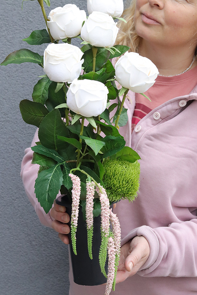 Clear Design Roses Ecru, nowoczesny bukiet nagrobny we wkładzie