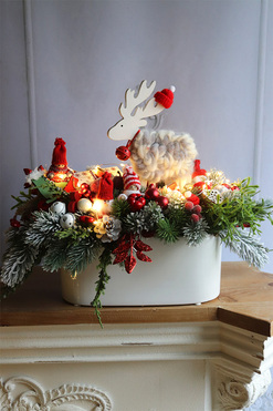 Scandi Ren Extra, świąteczny stroik LED z reniferem, wym.38x50cm