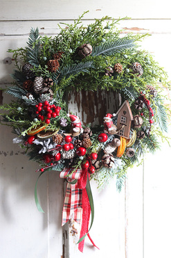 Przy Karmniku, świąteczny wianek na drzwi z ptaszkami, śr.36cm 