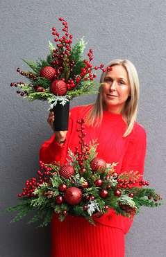 Zima w Czerwieni, komplet dekoracji nagrobnych, kompozycja + bukiet