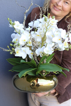 Bellana Gold, sztuczny storczyk w złotej misie, wys.49cm 