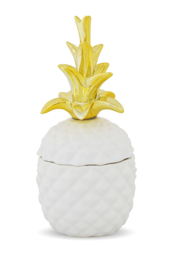 Ananas White&Gold, figurka ceramiczna / pojemnik, wym.19x9x9cm