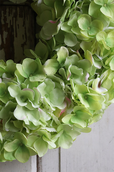 Greenua, wianek z zielonych hortensji na drzwi, śr.40cm