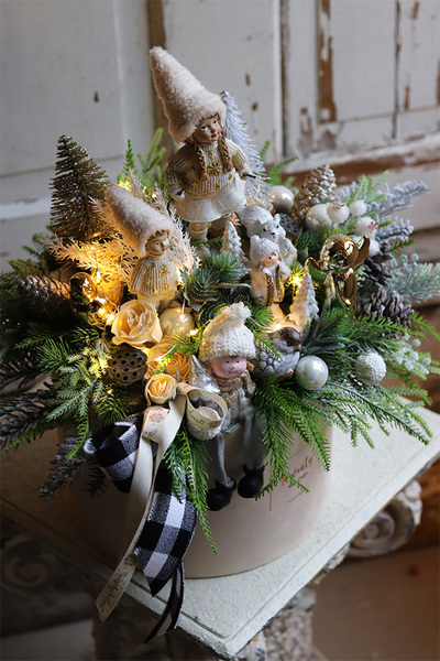 Ferie Świąteczne LED, welurowy flowerbox świąteczny