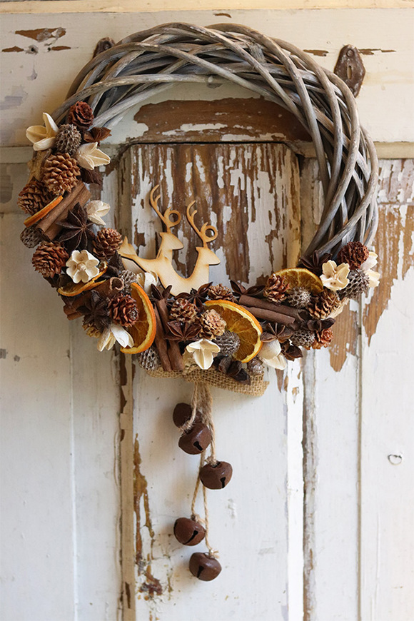 Reny Natural, świąteczny wianek z reniferami