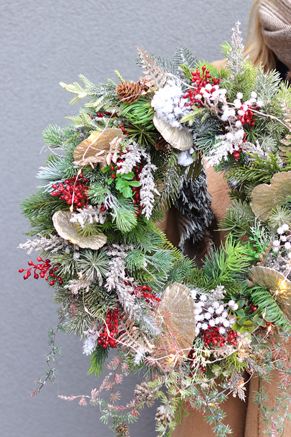 Glamour Winter Ginko, zimowy wianek z miłorzębem