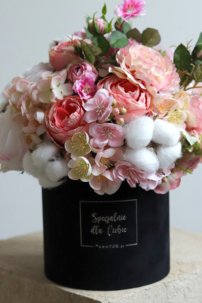 Cecyliana, flowerbox kwiatowy z bawełną