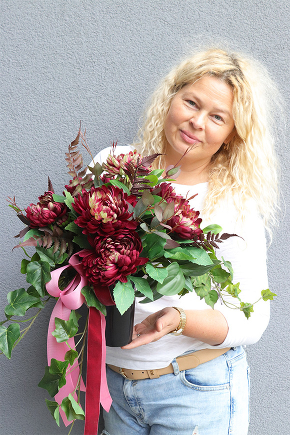 Bordo Chryzantemy Lux, komplet dekoracji nagrobnych