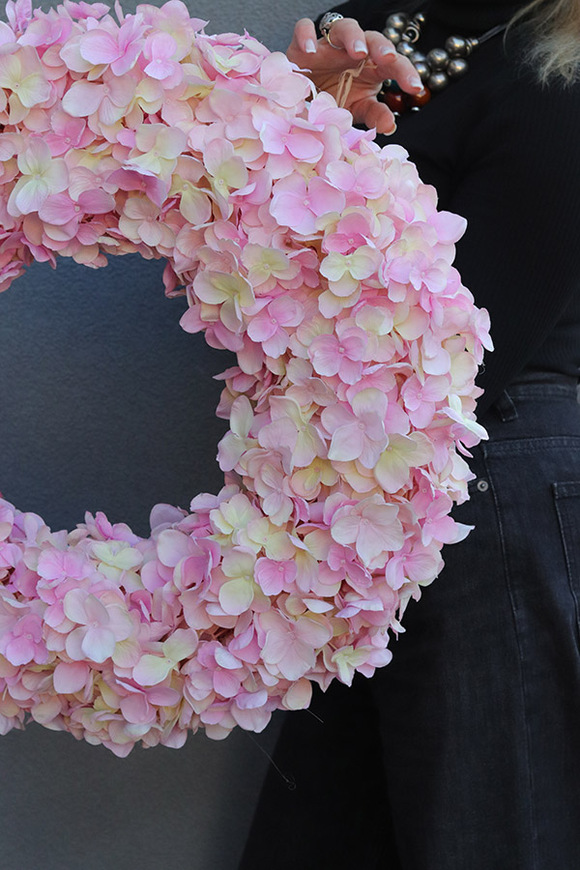 Hortensja Pink, duży wianek na drzwi