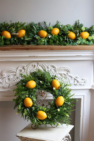 Citrones Italia, zielony wianek na drzwi z owocami