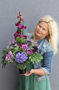Purple Days, bukiet nagrobny we wkładzie, dł.65cm