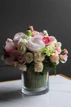 Hellissa Pink Orchid 2, bukiet kwiatów w szklanym wazonie, wys.27cm  