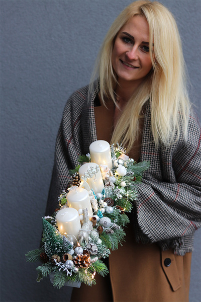 adwentowy stroik, Biała Zima LED