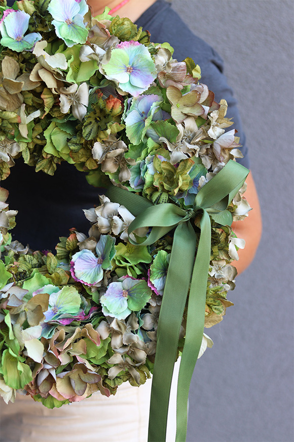 Zieleń Hortensji, zielony wianek na drzwi