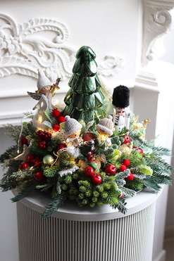 Retera XMAS, stroik ze szklaną choinką, wym.31x36cm