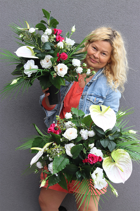 Anturium Elegance, kompozycja nagrobna w naczyniu